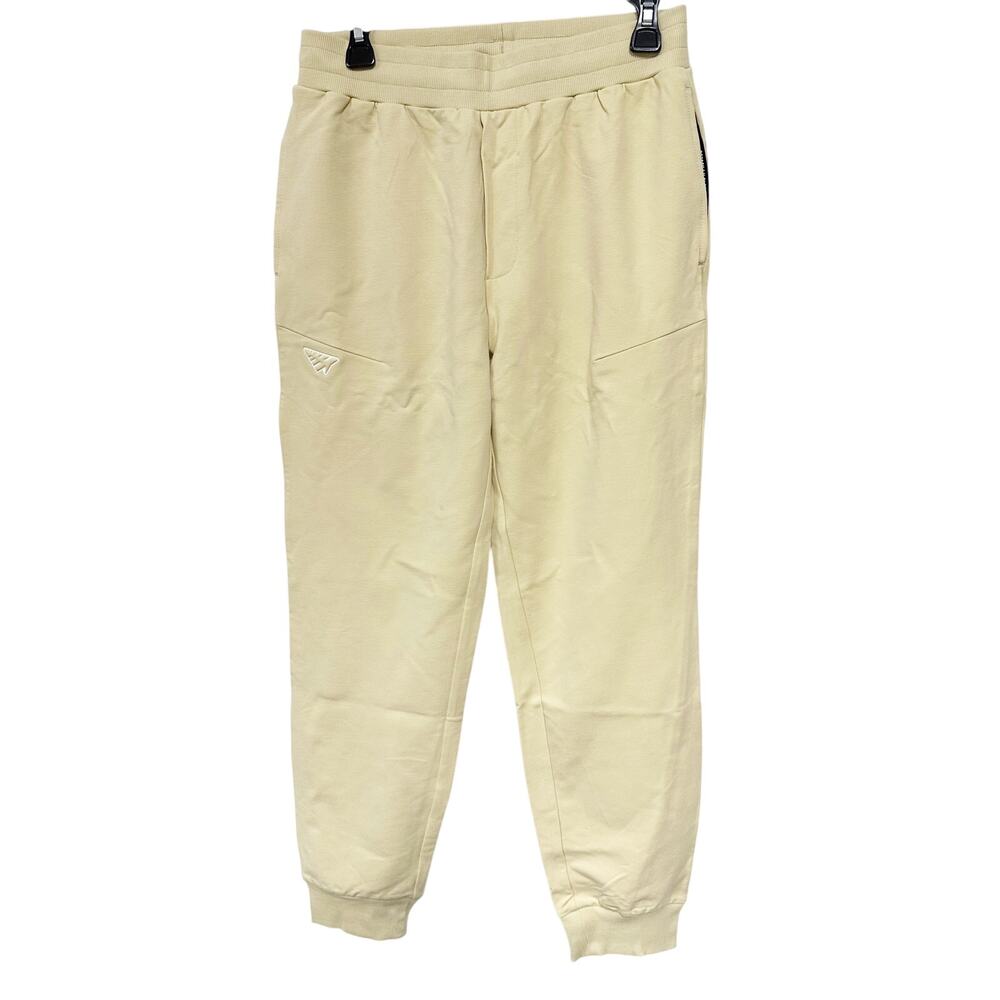 Paper Planes Men S Joggers Gravel Beige Cotton Woven Elastic Waist Pants NWT